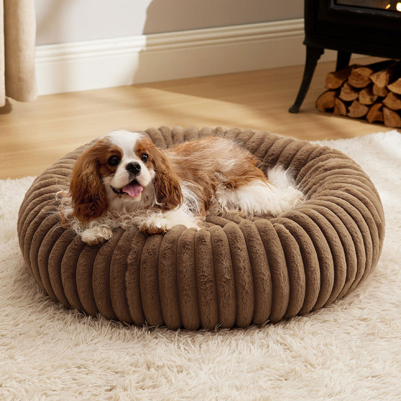 High Grammage Plush Vertical Stripe Pet Bed Round Winter Warm Mat