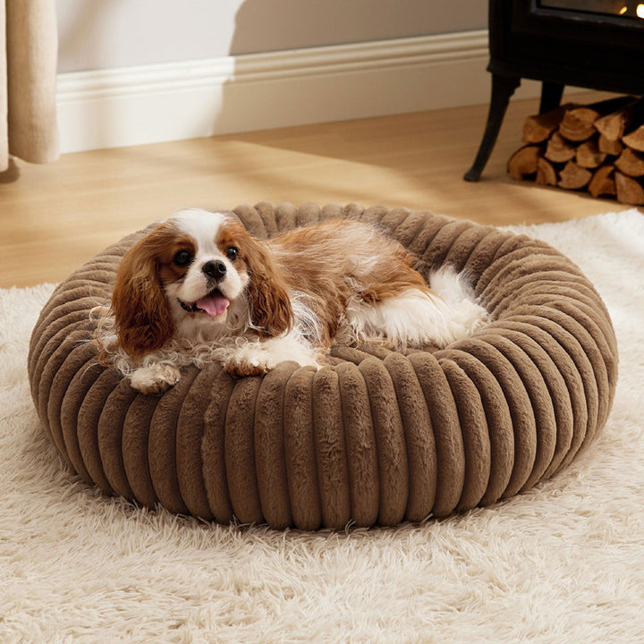 High Grammage Plush Vertical Stripe Pet Bed Round Winter Warm Mat