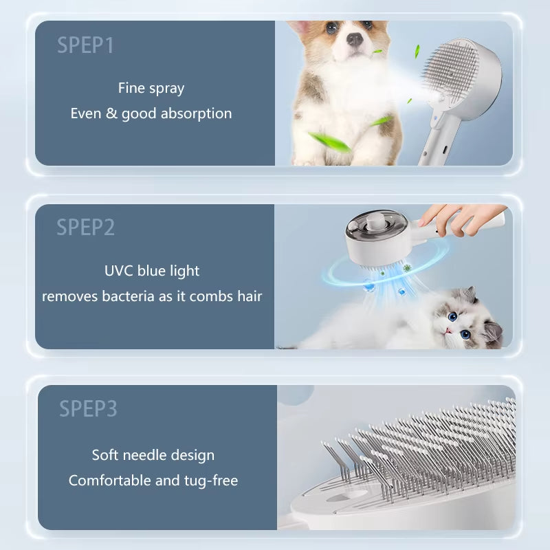 Pet 3 In 1 Steam Massage Grooming Spray Brush