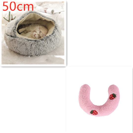 Pet 2 In 1 Plush Warm Round Bed House Pet Bed