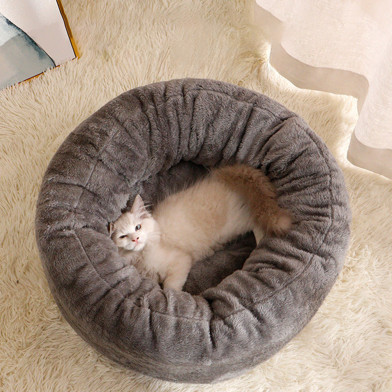 Plush Donut Round Pet Bed Warm Cushion Mat