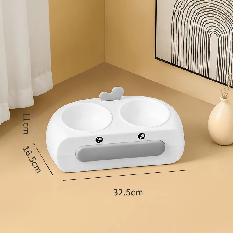 Duck Design Plastic Pet Double Bowl Feeding Tray