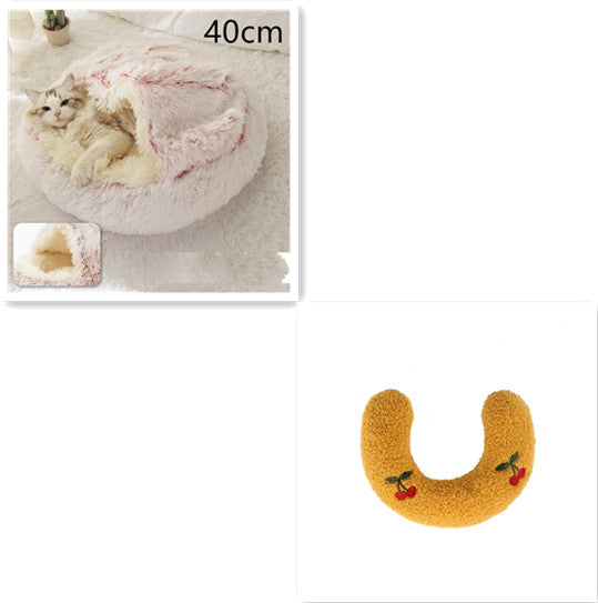 Pet 2 In 1 Plush Warm Round Bed House Pet Bed