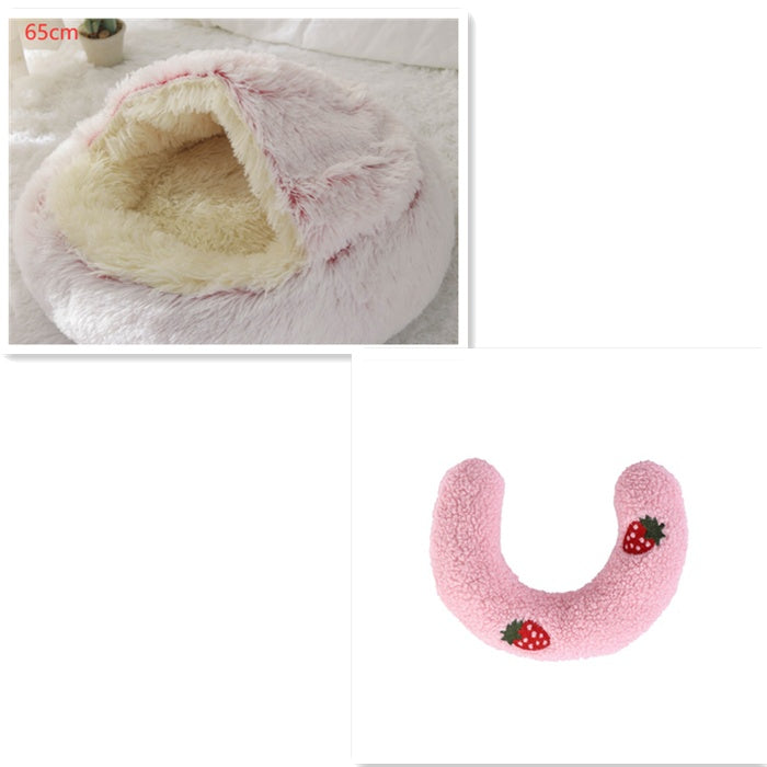 Pet 2 In 1 Plush Warm Round Bed House Pet Bed