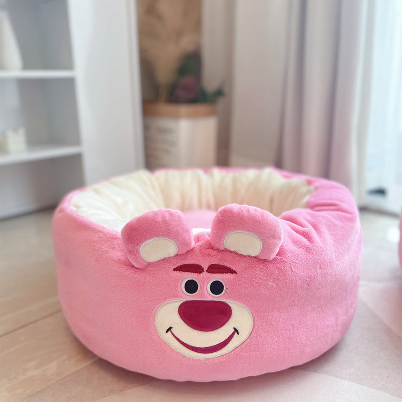Pet Plush Cartoon Round Four Season Bed Nest