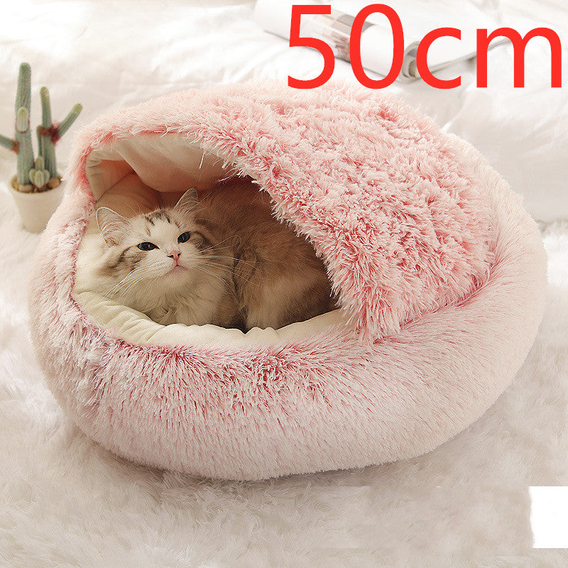 Pet 2 In 1 Plush Warm Round Bed House Pet Bed