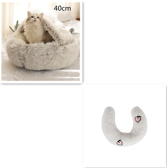 Pet 2 In 1 Plush Warm Round Bed House Pet Bed