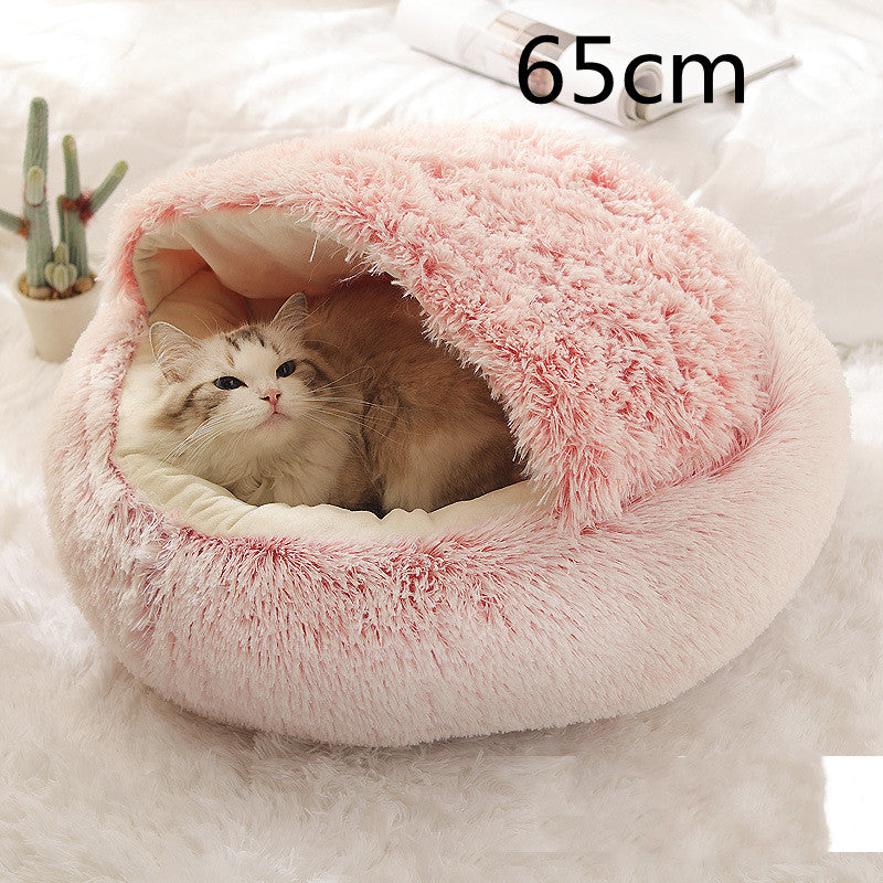 Pet 2 In 1 Plush Warm Round Bed House Pet Bed