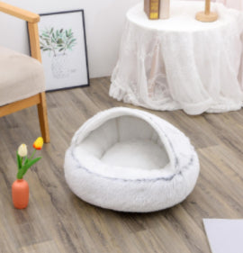 Pet 2 In 1 Plush Warm Round Bed House Pet Bed