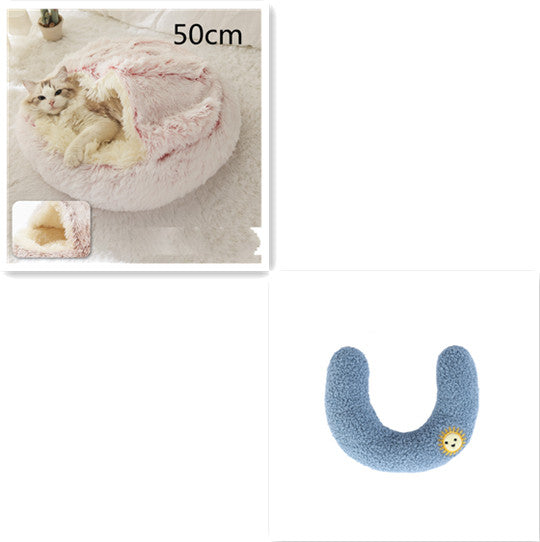 Pet 2 In 1 Plush Warm Round Bed House Pet Bed