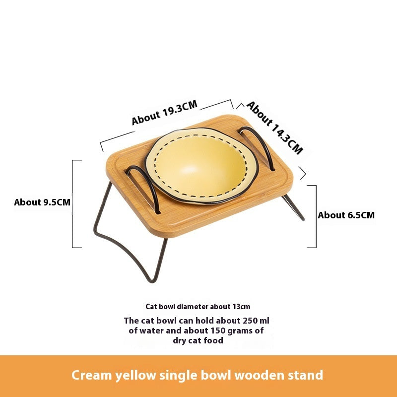 Wooden Pet Feeding Rack With Ceramic Anti Spill Bowls