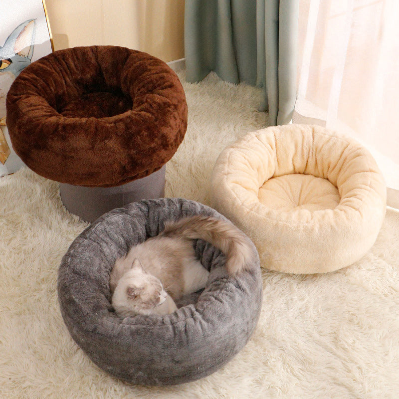 Plush Donut Round Pet Bed Warm Cushion Mat