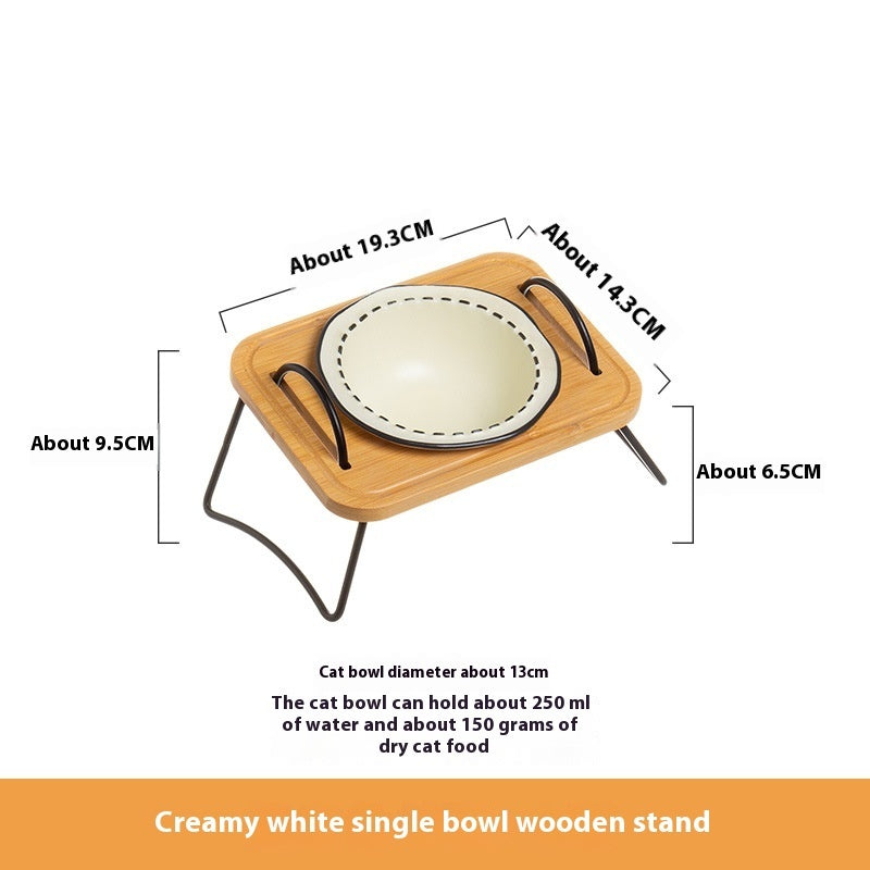 Wooden Pet Feeding Rack With Ceramic Anti Spill Bowls