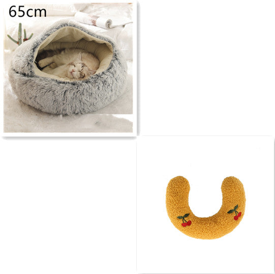 Pet 2 In 1 Plush Warm Round Bed House Pet Bed