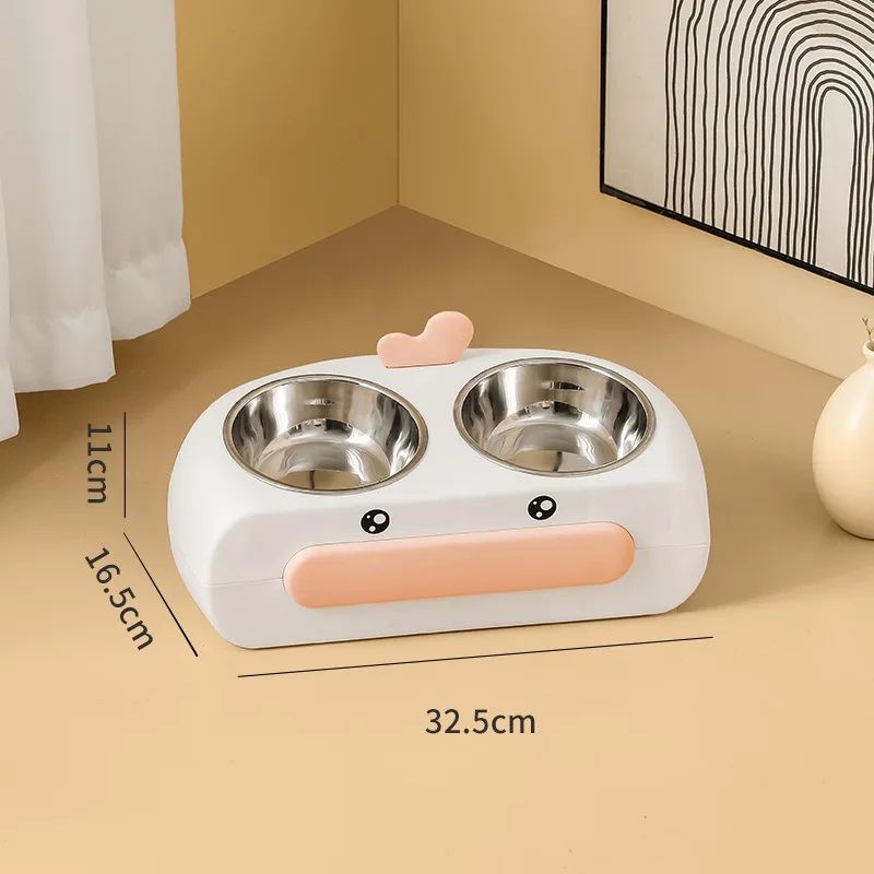 Duck Design Plastic Pet Double Bowl Feeding Tray