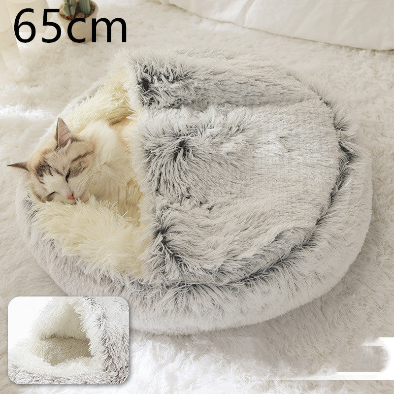 Pet 2 In 1 Plush Warm Round Bed House Pet Bed