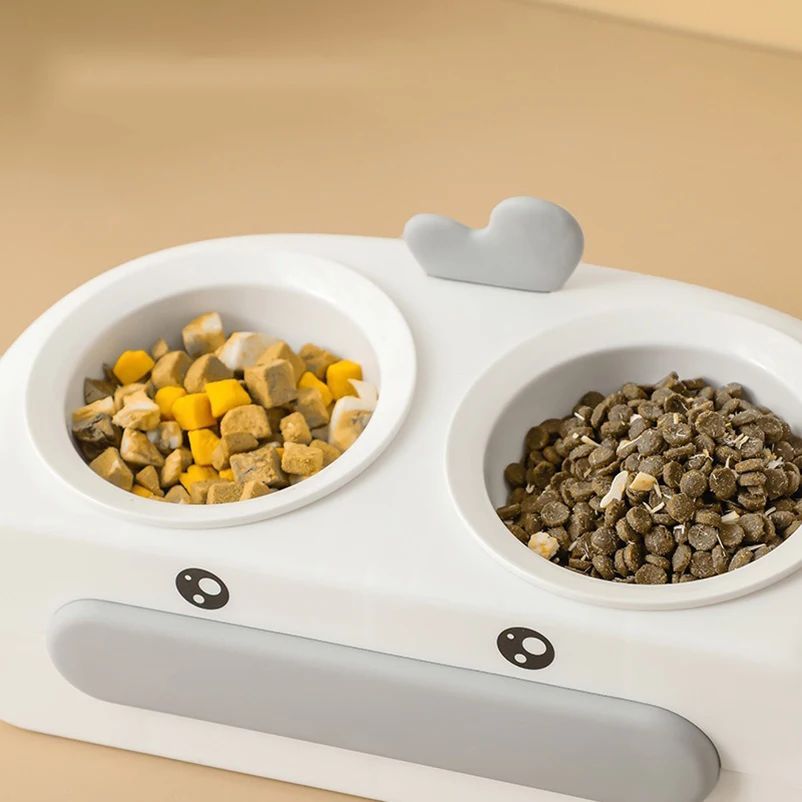 Duck Design Plastic Pet Double Bowl Feeding Tray