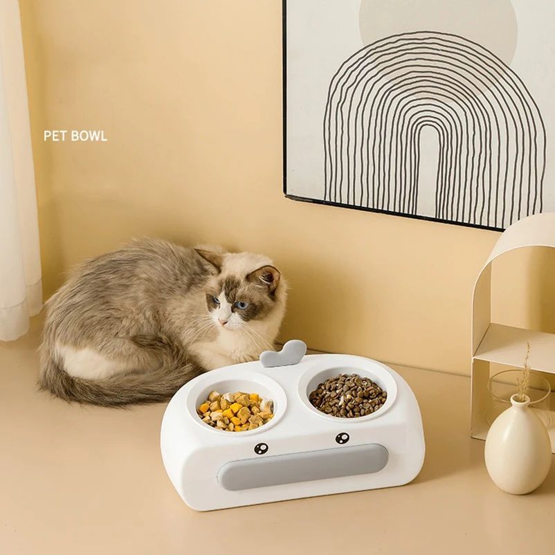 Duck Design Plastic Pet Double Bowl Feeding Tray