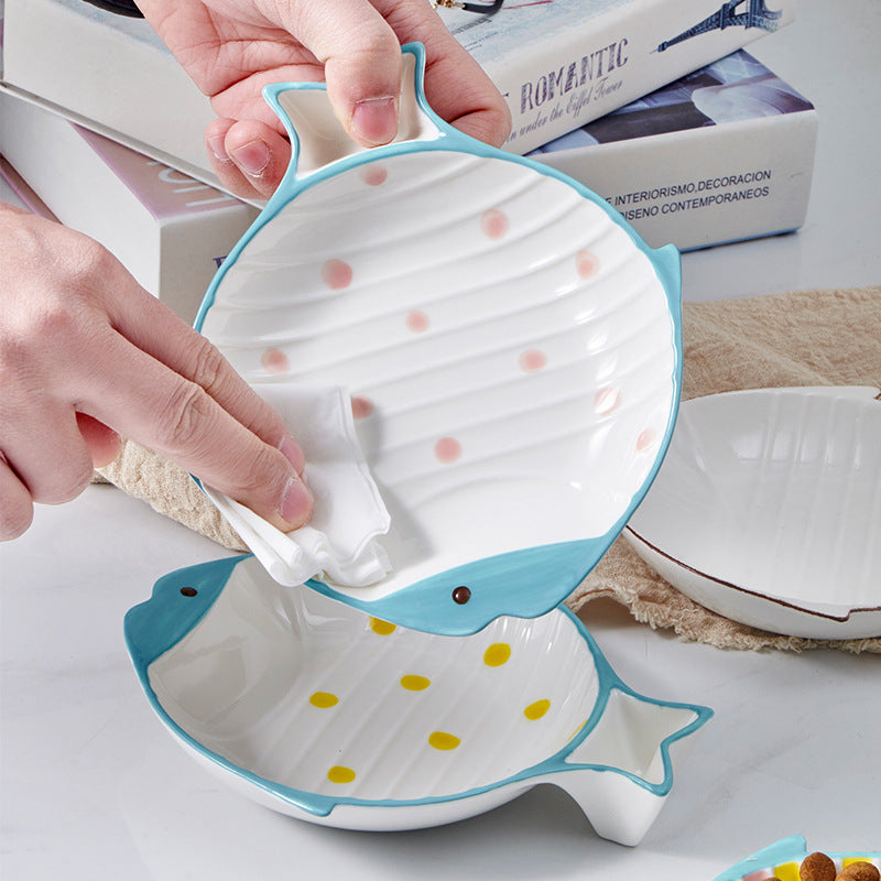Fish Shape Ceramic Pet Feeding Plate Bowl