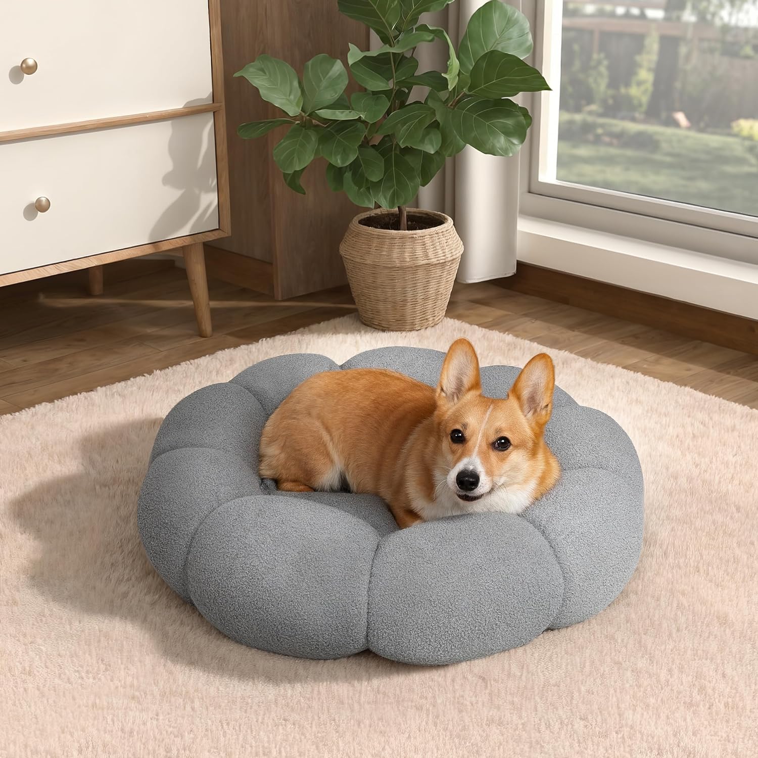 Pet Fluffy Round Calming Plush Donut Bed