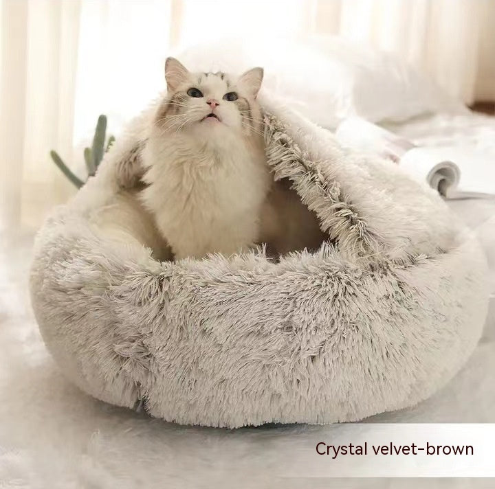 Pet 2 In 1 Plush Warm Round Bed House Pet Bed