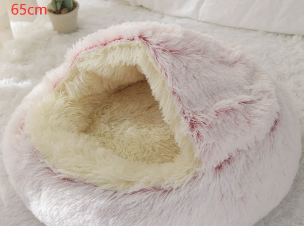Pet 2 In 1 Plush Warm Round Bed House Pet Bed