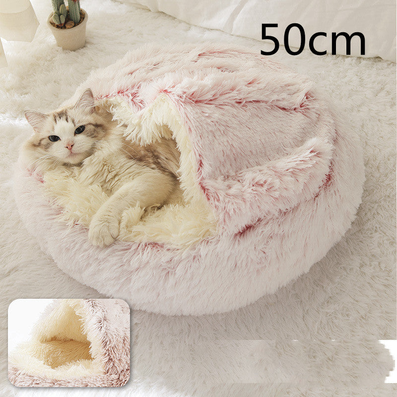 Pet 2 In 1 Plush Warm Round Bed House Pet Bed