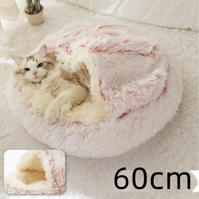 Pet 2 In 1 Plush Warm Round Bed House Pet Bed