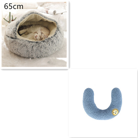 Pet 2 In 1 Plush Warm Round Bed House Pet Bed