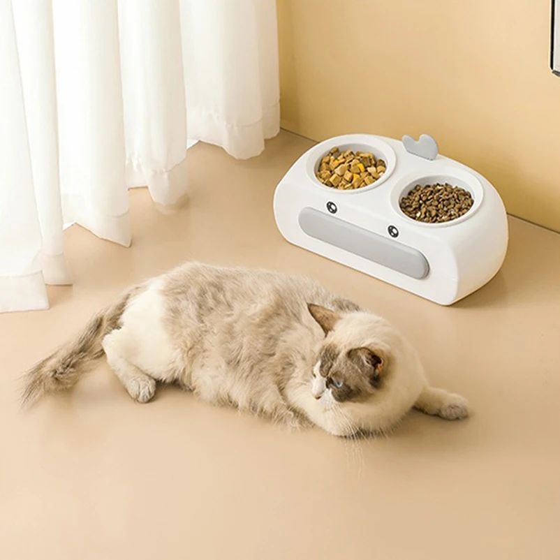 Duck Design Plastic Pet Double Bowl Feeding Tray