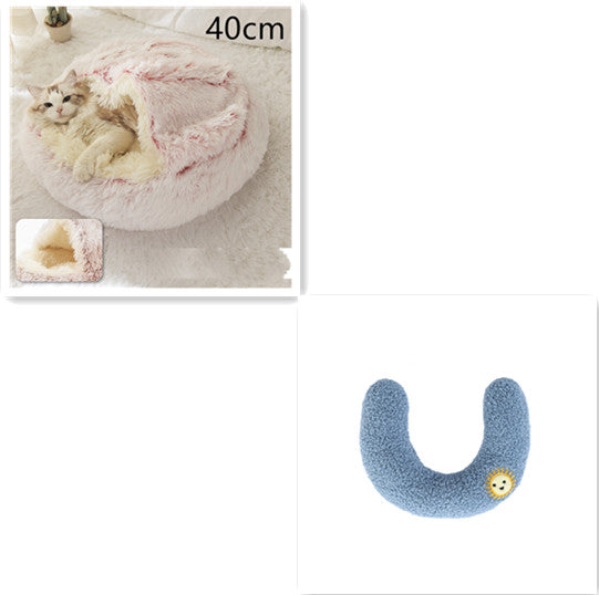 Pet 2 In 1 Plush Warm Round Bed House Pet Bed