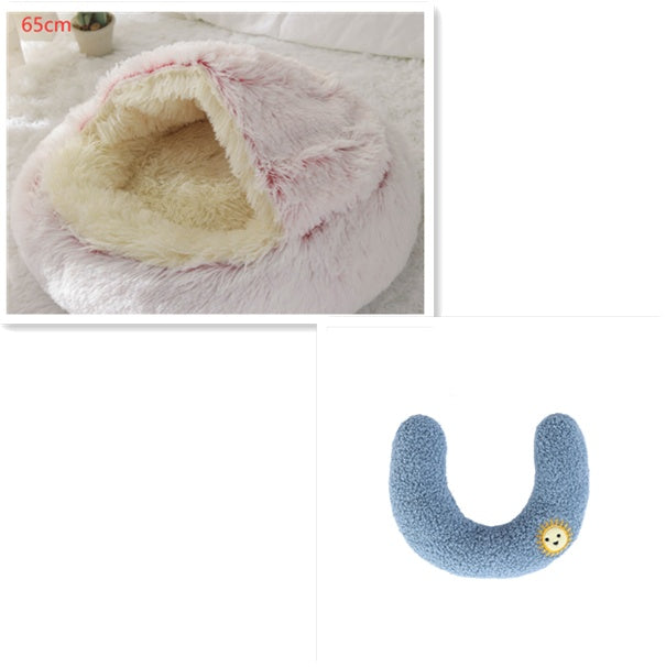 Pet 2 In 1 Plush Warm Round Bed House Pet Bed