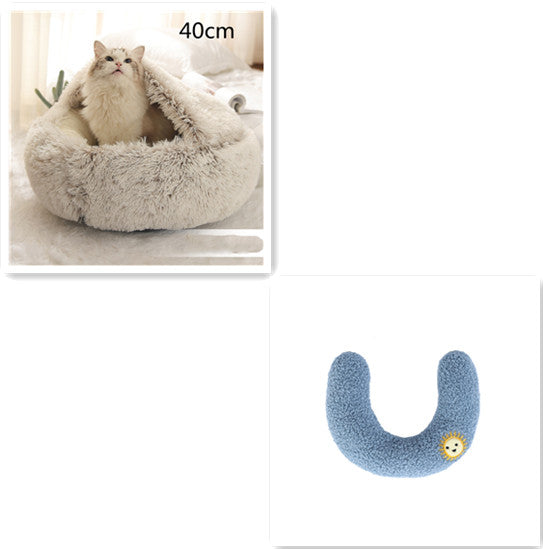 Pet 2 In 1 Plush Warm Round Bed House Pet Bed