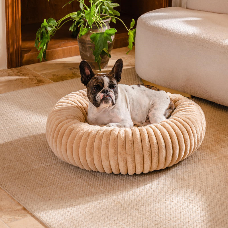 High Grammage Plush Vertical Stripe Pet Bed Round Winter Warm Mat