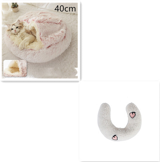 Pet 2 In 1 Plush Warm Round Bed House Pet Bed