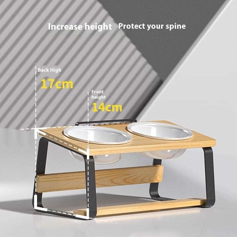 Ceramic Double Bowl Pet Feeder With Neck Support