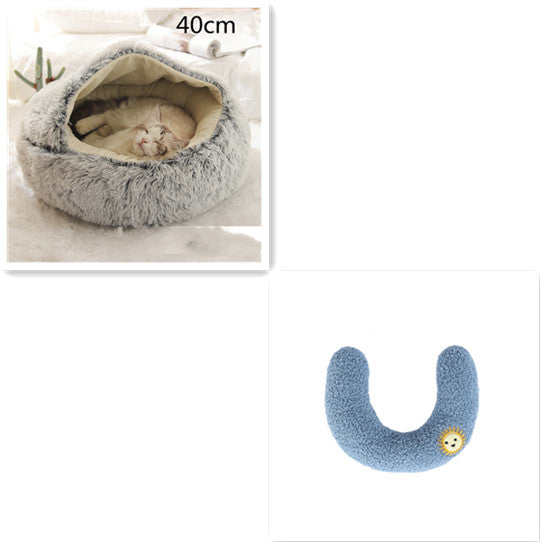 Pet 2 In 1 Plush Warm Round Bed House Pet Bed