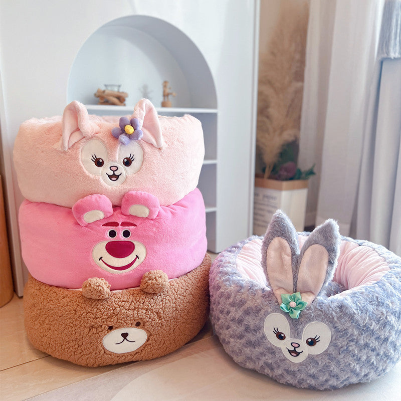 Pet Plush Cartoon Round Four Season Bed Nest