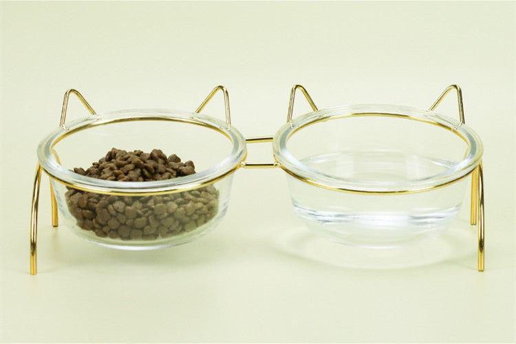Pet Glass Feeding Bowl With Metal Stand Feeder
