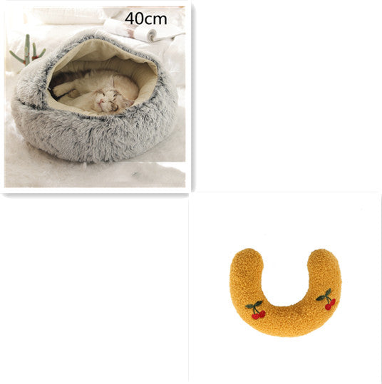 Pet 2 In 1 Plush Warm Round Bed House Pet Bed