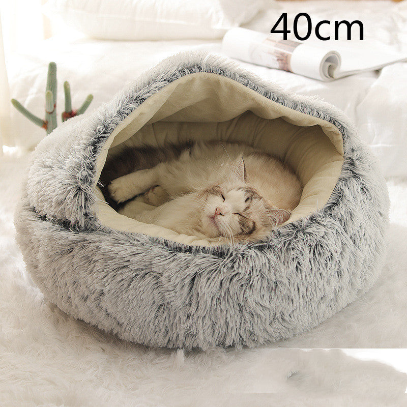 Pet 2 In 1 Plush Warm Round Bed House Pet Bed