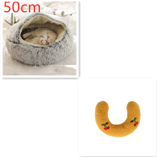 Pet 2 In 1 Plush Warm Round Bed House Pet Bed