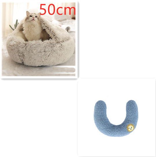 Pet 2 In 1 Plush Warm Round Bed House Pet Bed