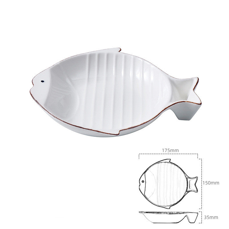 Fish Shape Ceramic Pet Feeding Plate Bowl