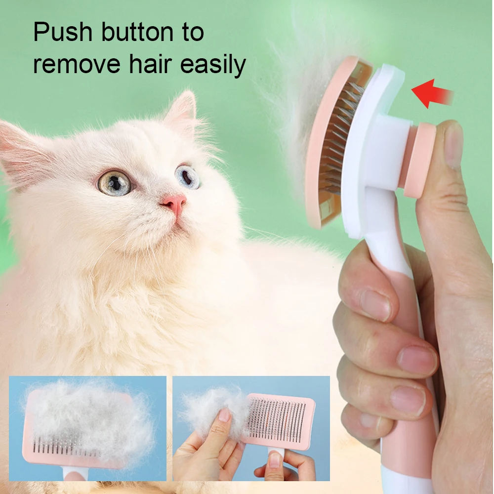 Pet Self Cleaning Slicker Grooming Brush One Click Hair Removal Tool
