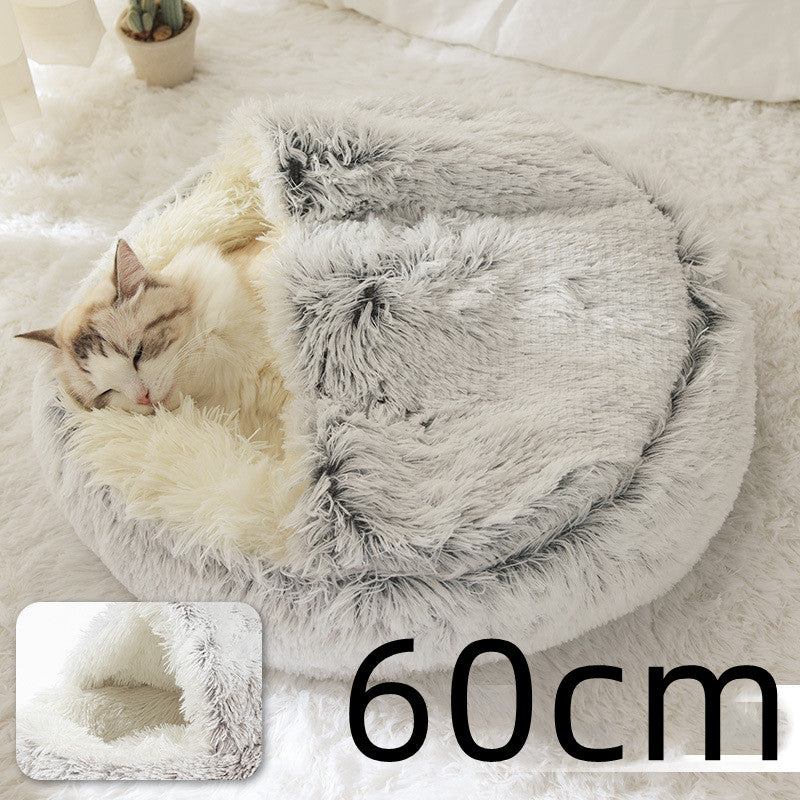Pet 2 In 1 Plush Warm Round Bed House Pet Bed
