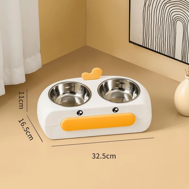 Duck Design Plastic Pet Double Bowl Feeding Tray