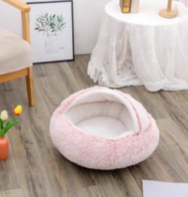 Pet 2 In 1 Plush Warm Round Bed House Pet Bed
