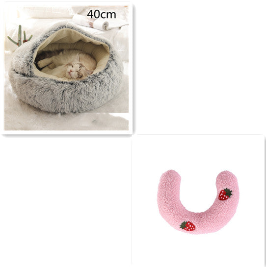 Pet 2 In 1 Plush Warm Round Bed House Pet Bed