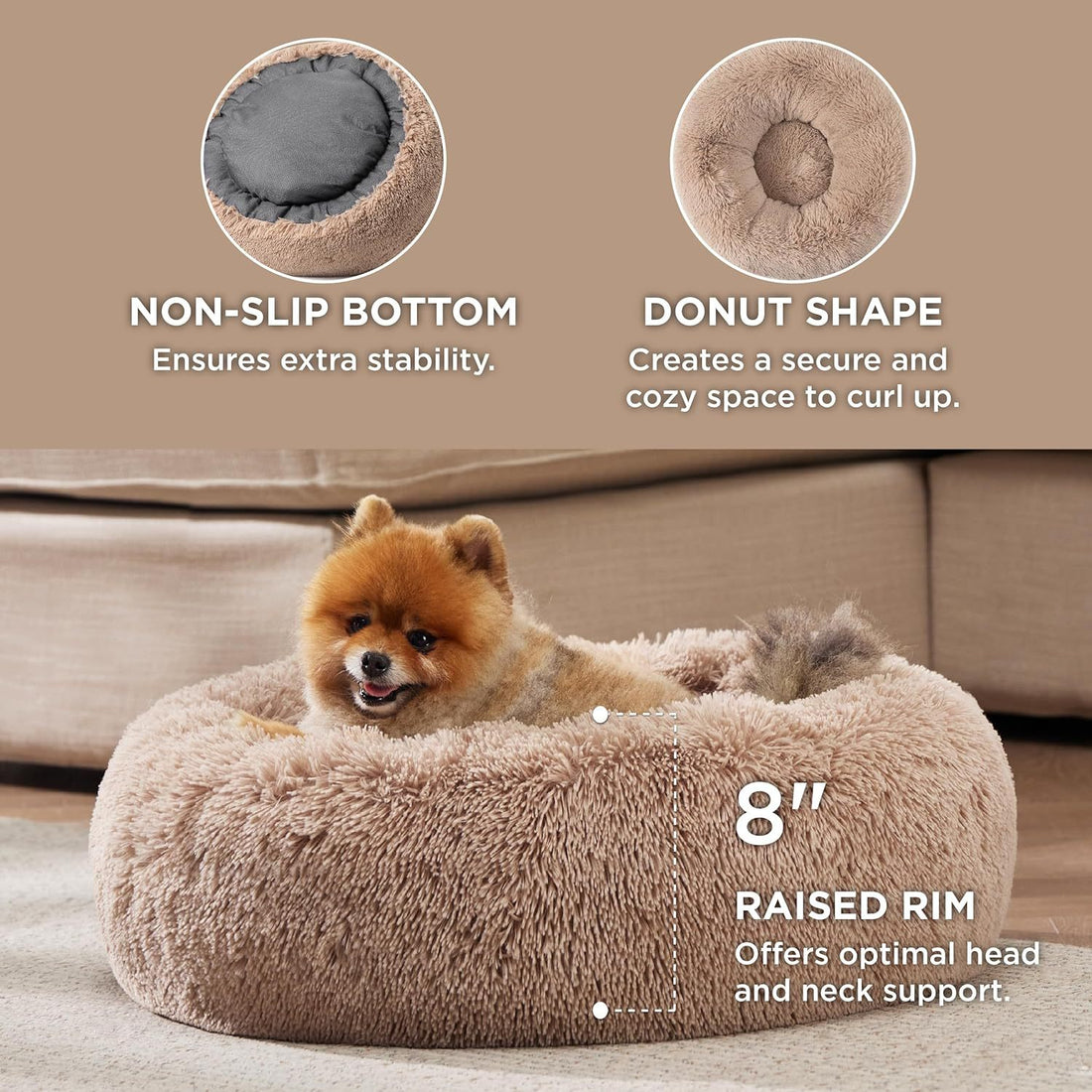 Indoor Solid Color Non Slip Fluffy Round Pet Bed